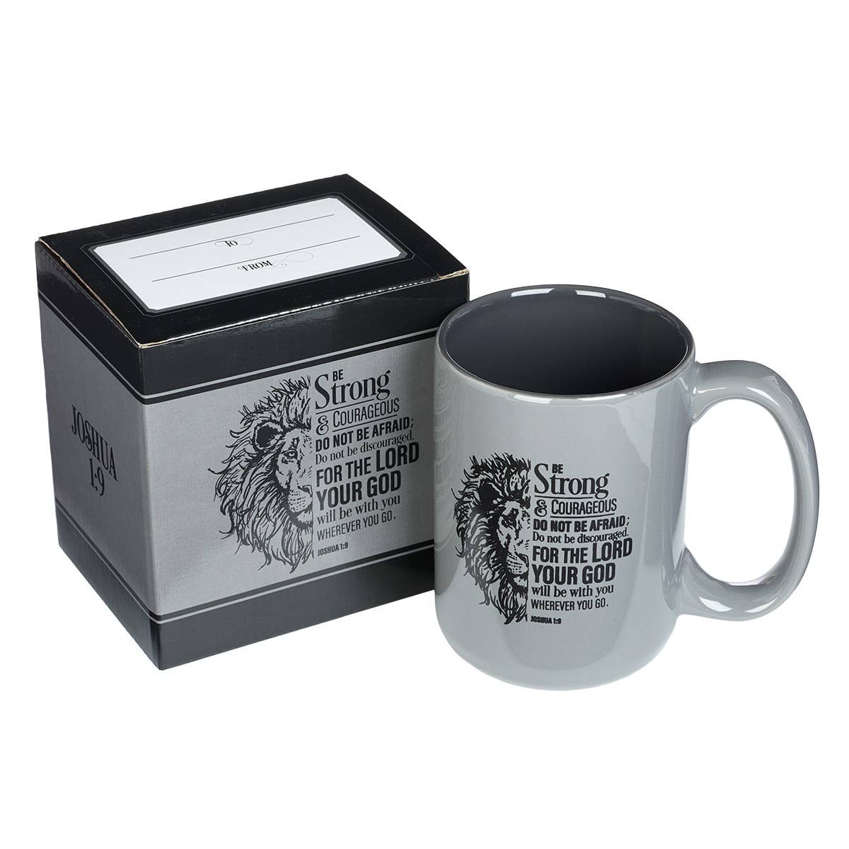 Mug Gray Lion Be Strong Joshua 1:9
