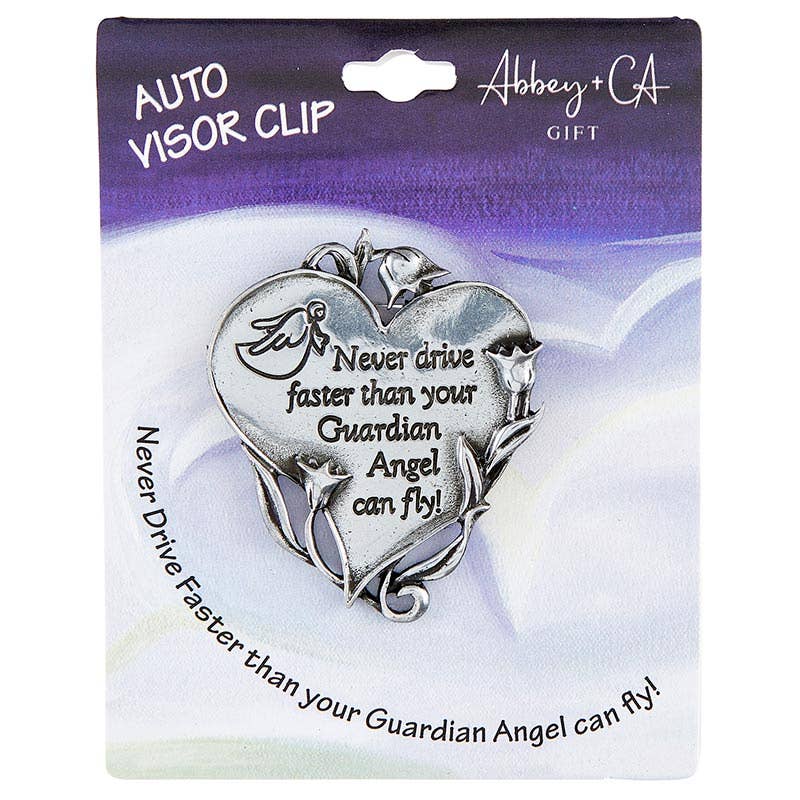 Heart Shaped Never Drive Faster than your Guardian Angel Visor Clip