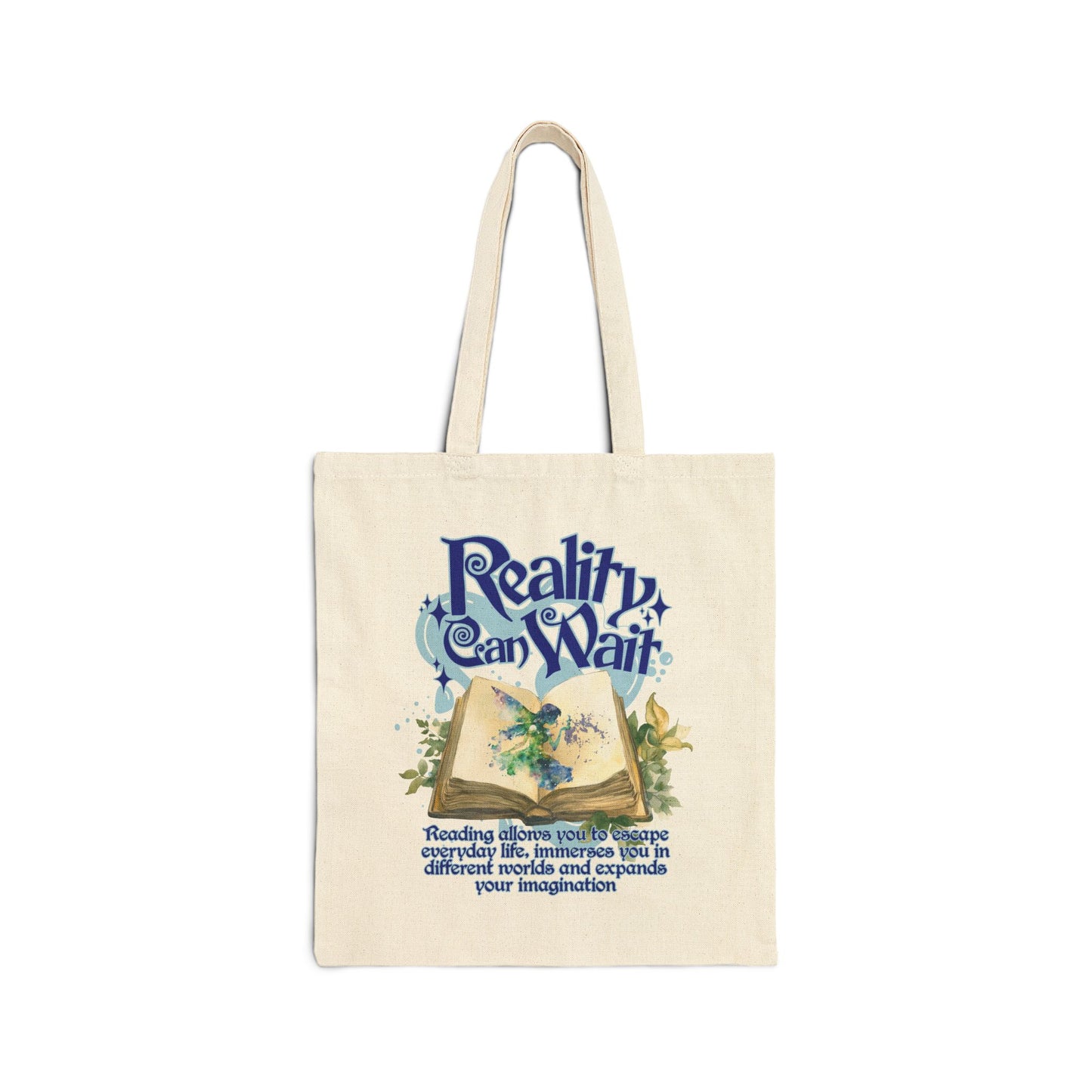 Reality Can Wait Blue Design Literary Tote Bag - Perfect for Book Lovers