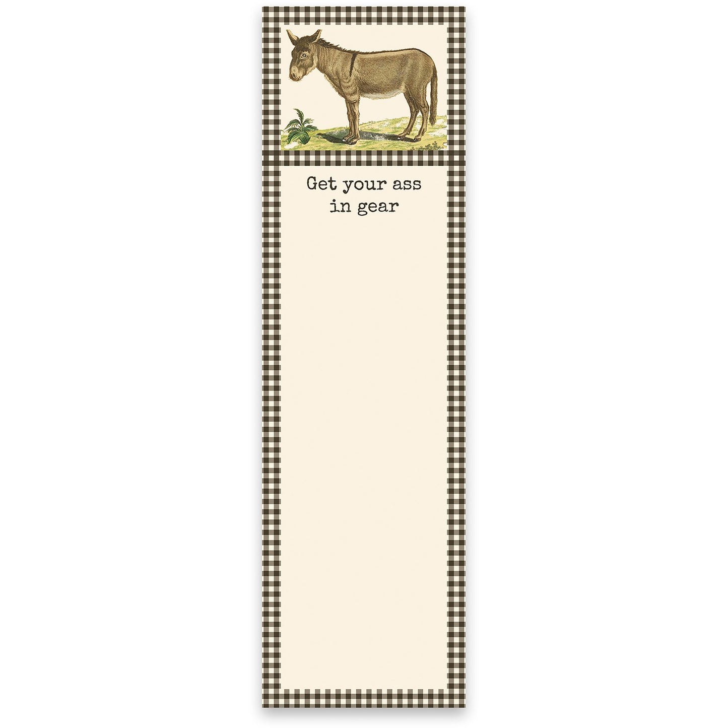 Funny Farmhouse Magnetic List Pad – “Get Your Ass in Gear” Donkey Notepad
