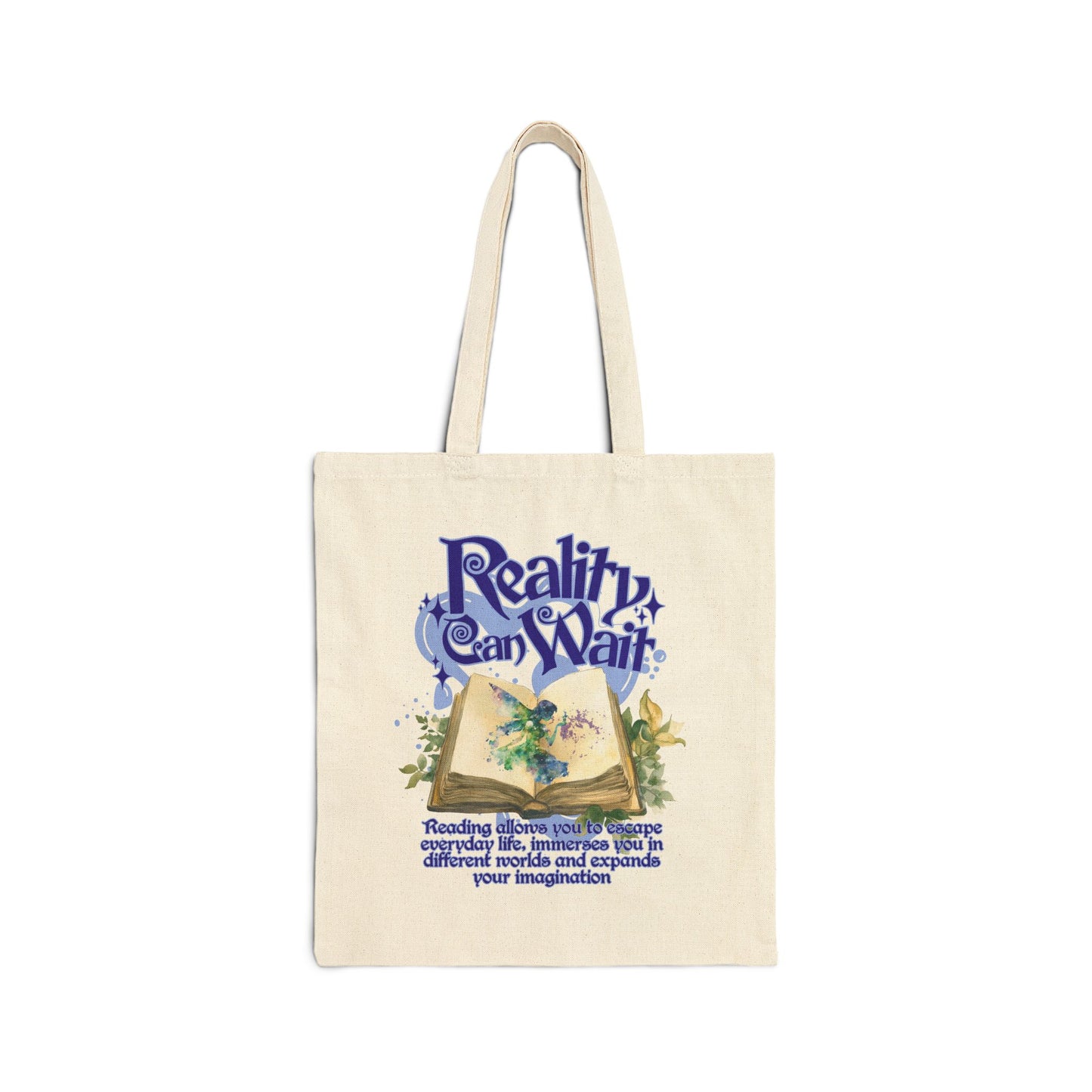 Reality Can Wait Purple Design Literary Tote Bag - Perfect for Book Lovers