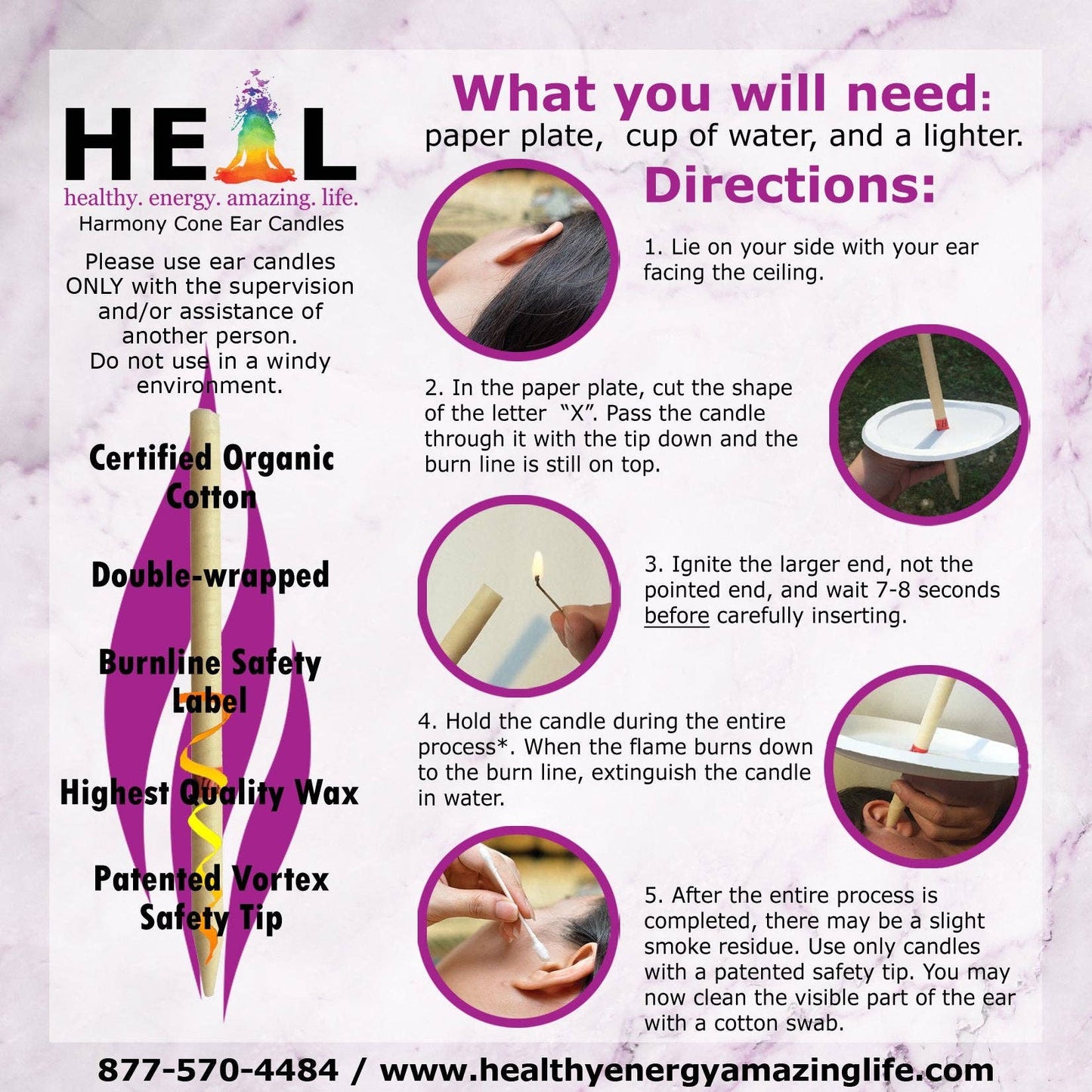 Instructions for using Harmony Cone Ear Candles with images and text on a white background.