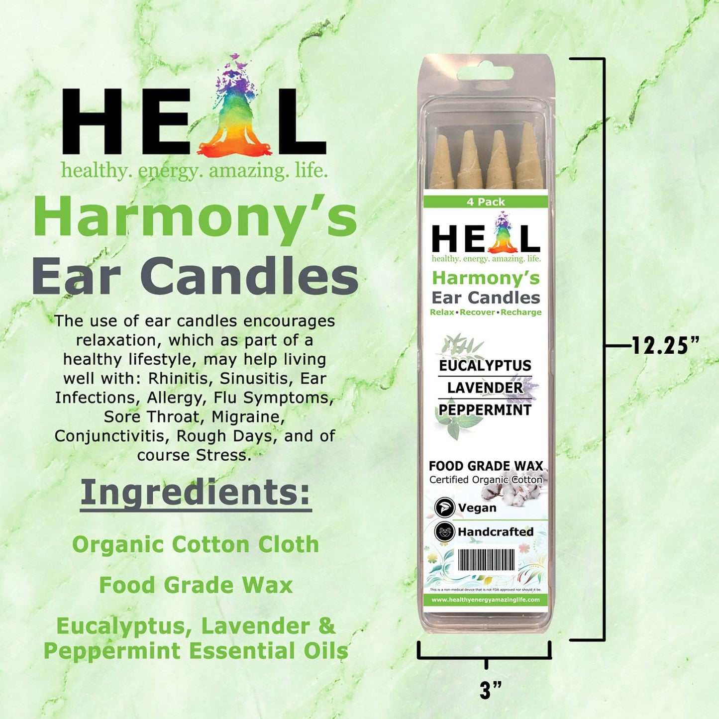 Eucalyptus, Lavender & Peppermint Ear Candles by Doc Harmony: 2-Pack