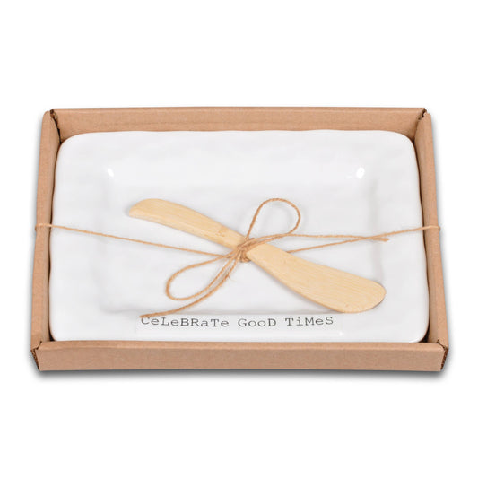 Celebrate Good Times Ceramic Platter with Wood Spreader by Magnolia Lane
