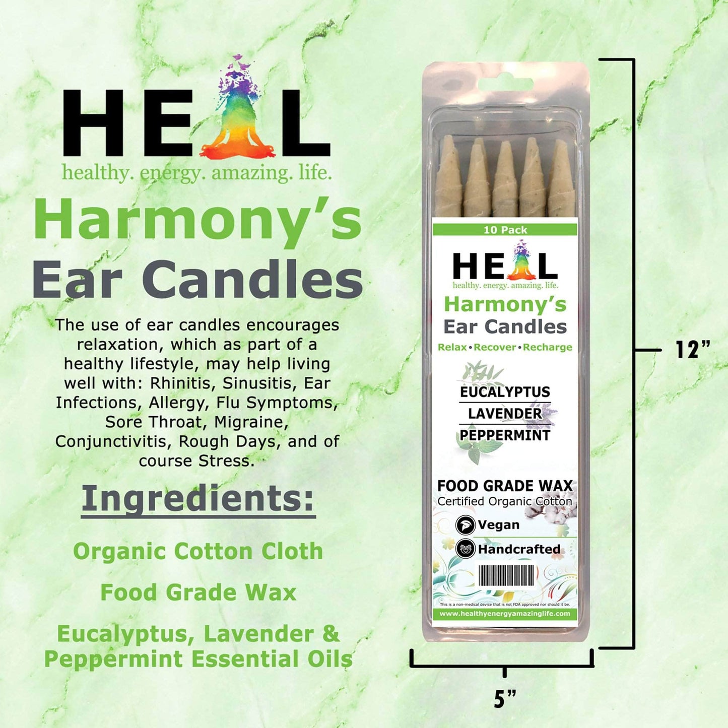 Eucalyptus, Lavender & Peppermint Ear Candles by Doc Harmony: 2-Pack