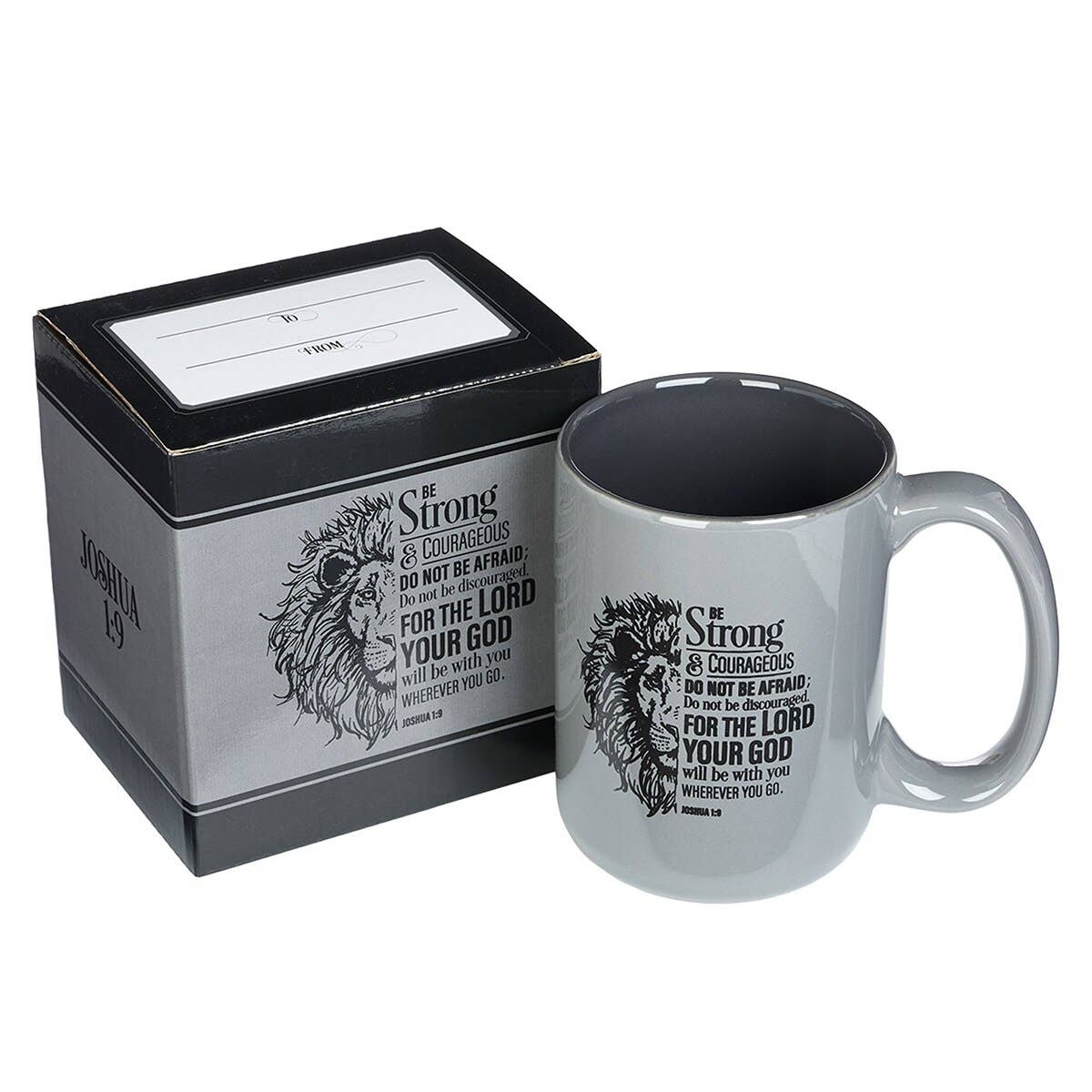 Mug Gray Lion Be Strong Joshua 1:9