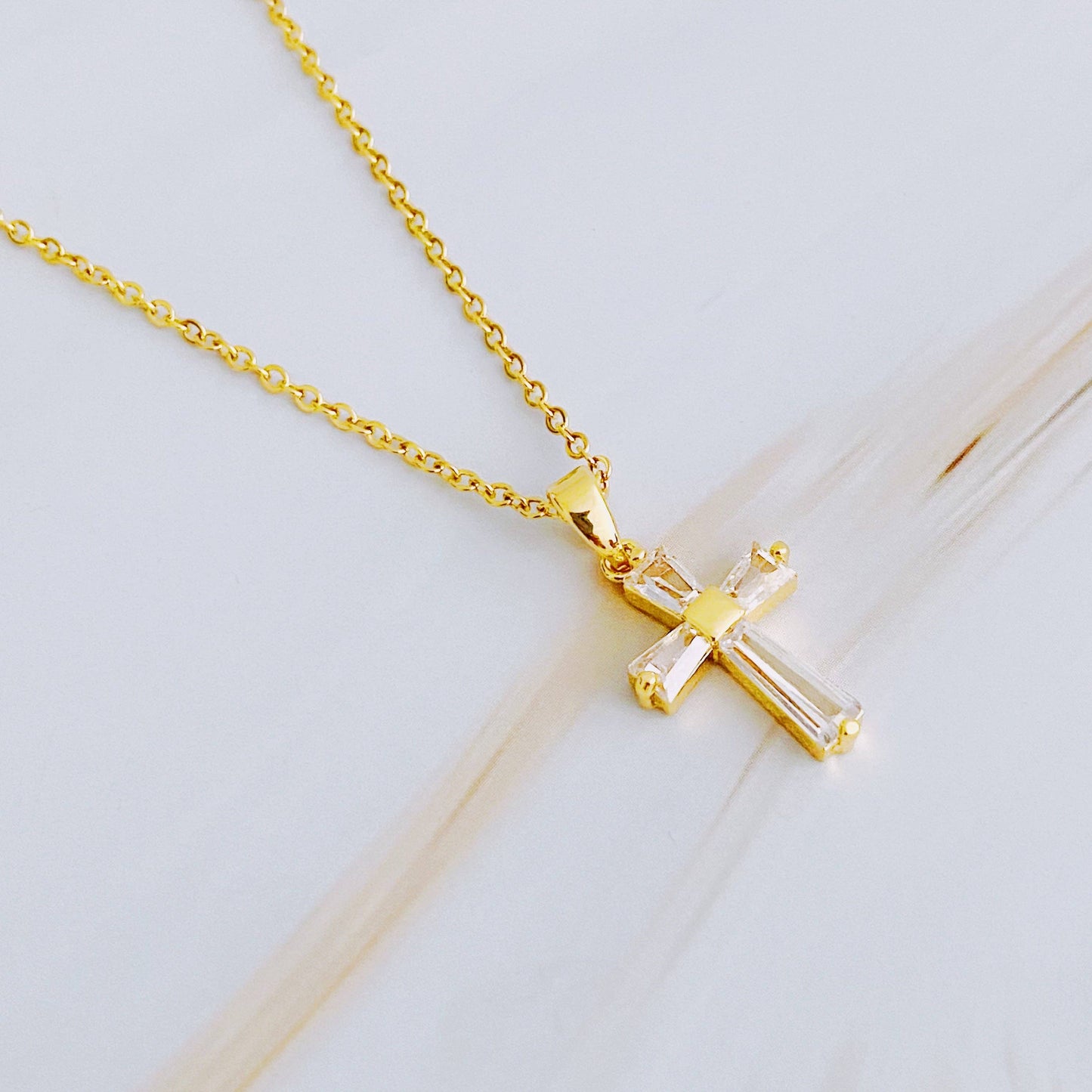 My Dear Crystal Cross Necklace 18K Gold Plated