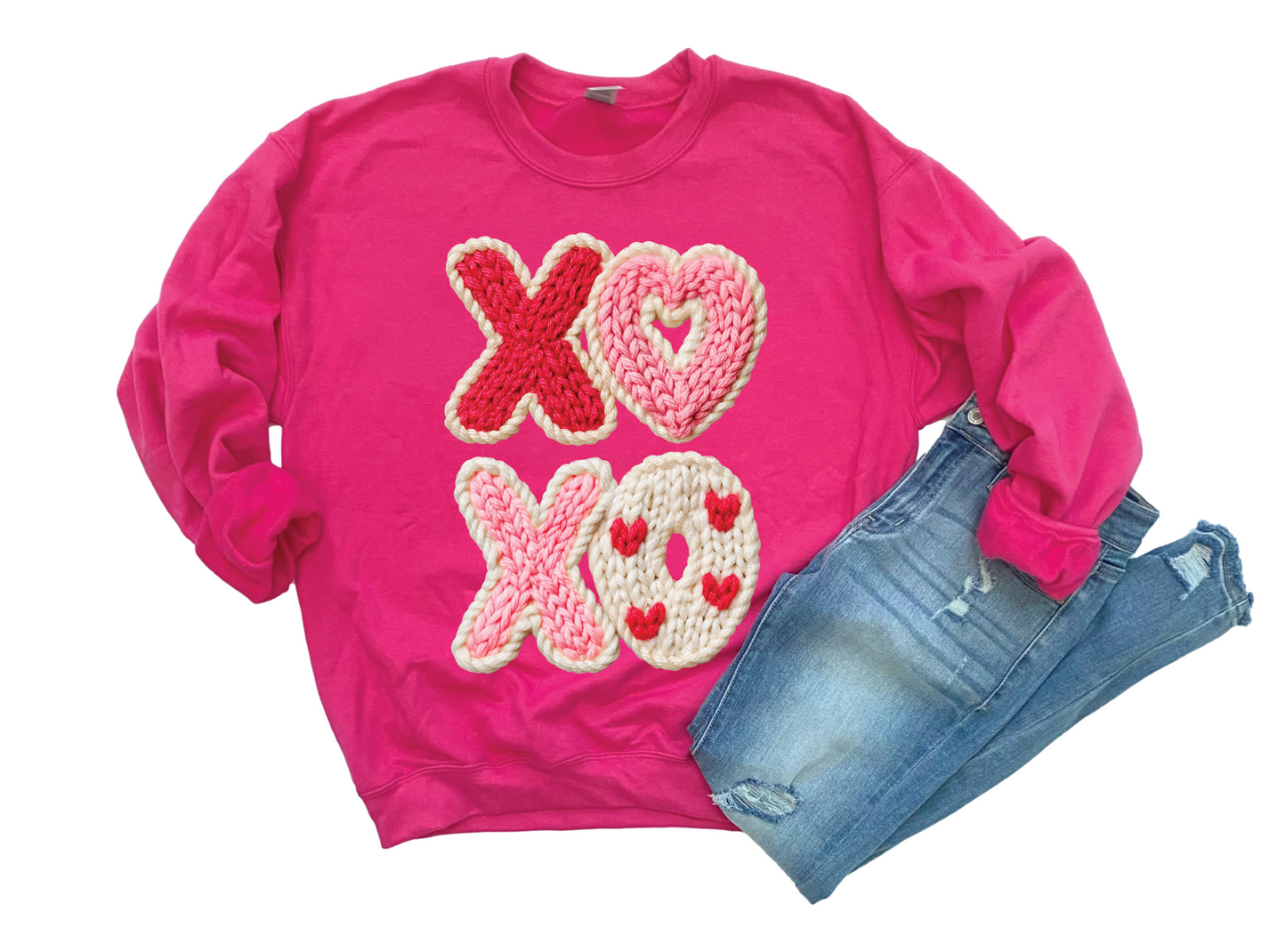 XOXO Valentine Faux-Stitched Sweatshirt | Heliconia Pink