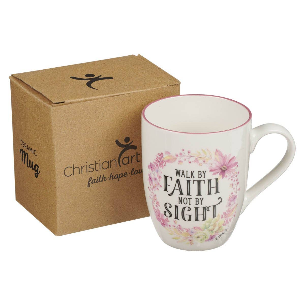 Mug Pink Wreath Walk by Faith 2 Cor. 5:7
