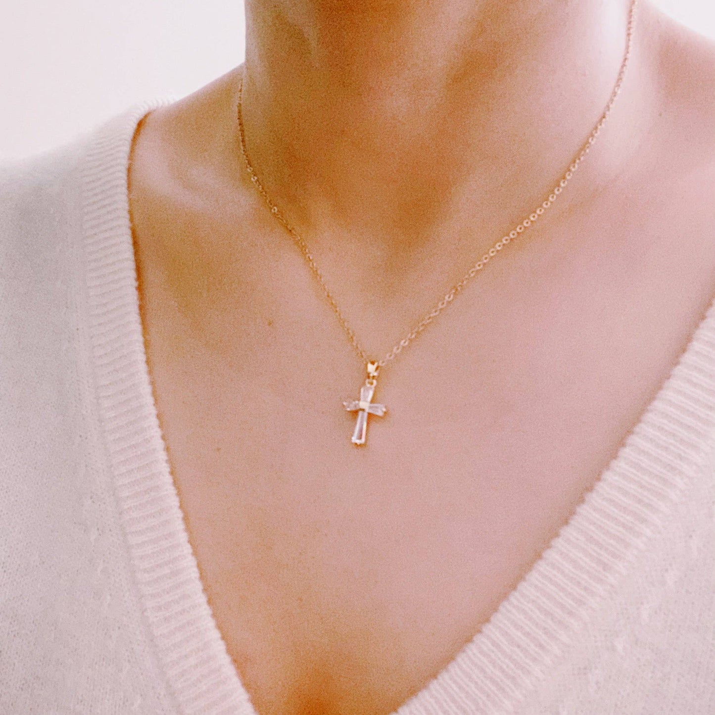 My Dear Crystal Cross Necklace 18K Gold Plated