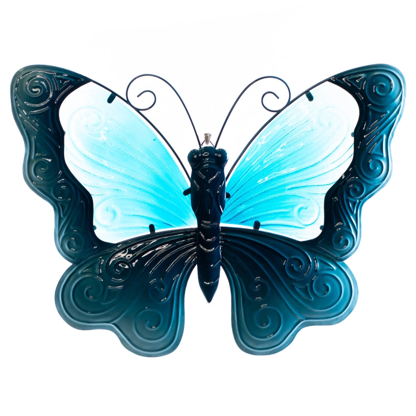Blue Metal Butterfly Wall Decor — Indoor/Outdoor Accent (19")