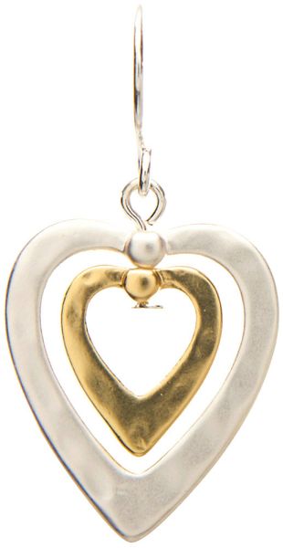 Shiny Silver And Gold Double Heart Wire Earring