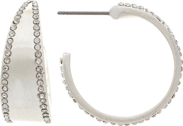 Silver Crystal Edged Lever back Hoop Earring