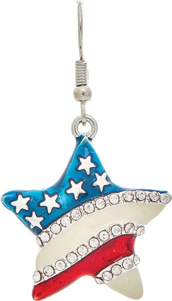 Silver Patriotic Red, White & Blue Crystal Star Earrings