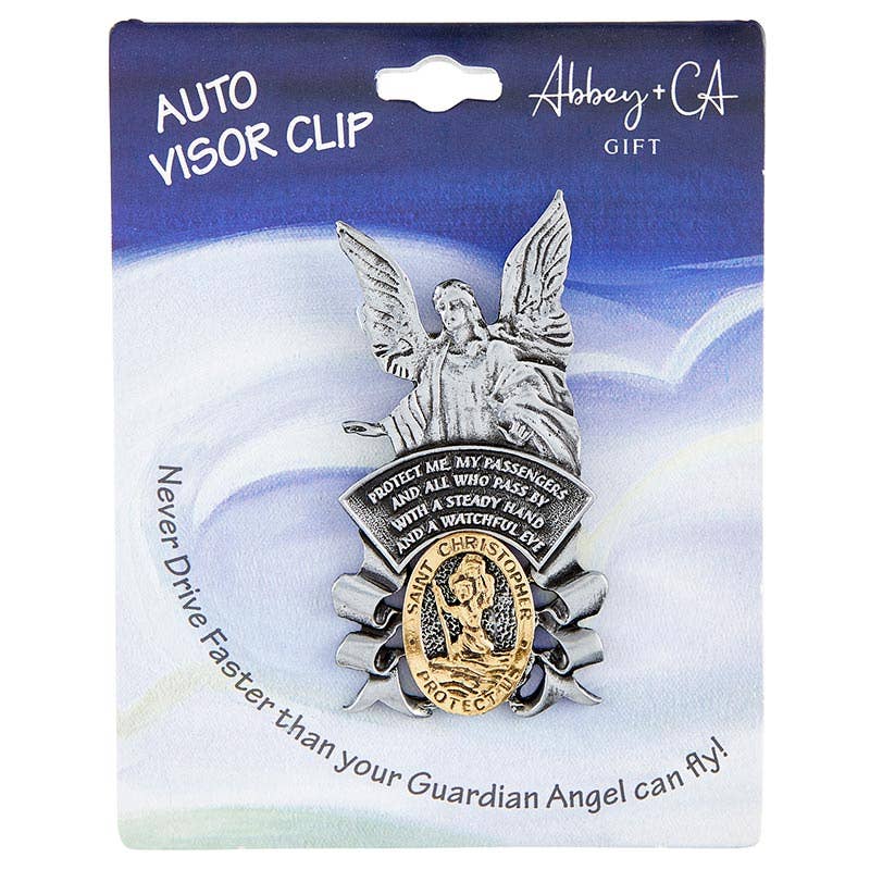 Guardian Angel Visor Clip with St. Christopher