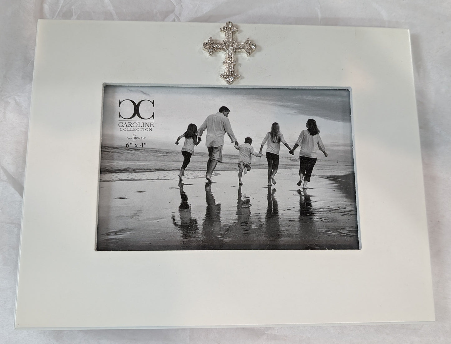 7” White Frame with Cross Embellishment