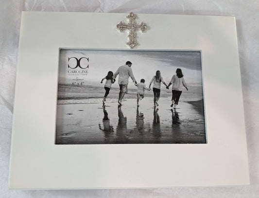 7” White Frame with Cross Embellishment