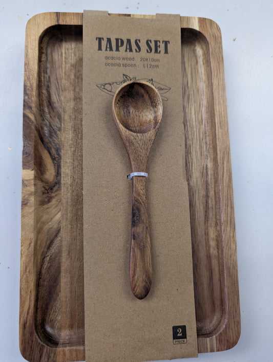 Acacia Wood Tapas Serving Board and Spoon
