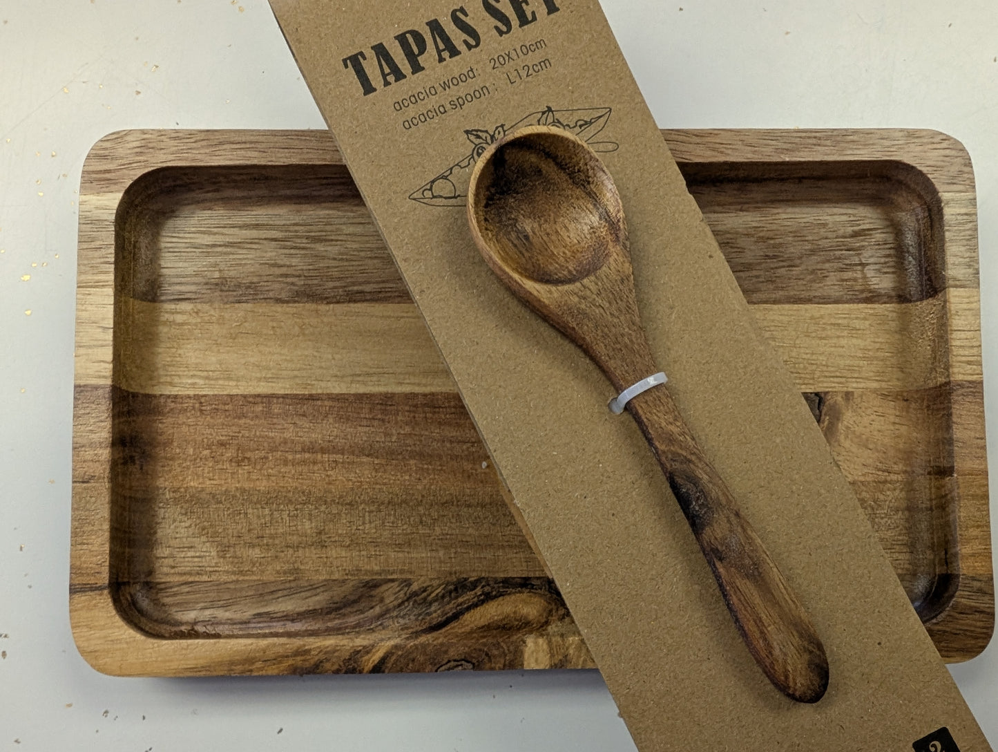 Acacia Wood Tapas Serving Board and Spoon