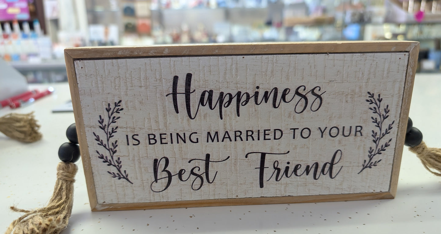 Wood Table Top Sign w/bead and tassel embellishment