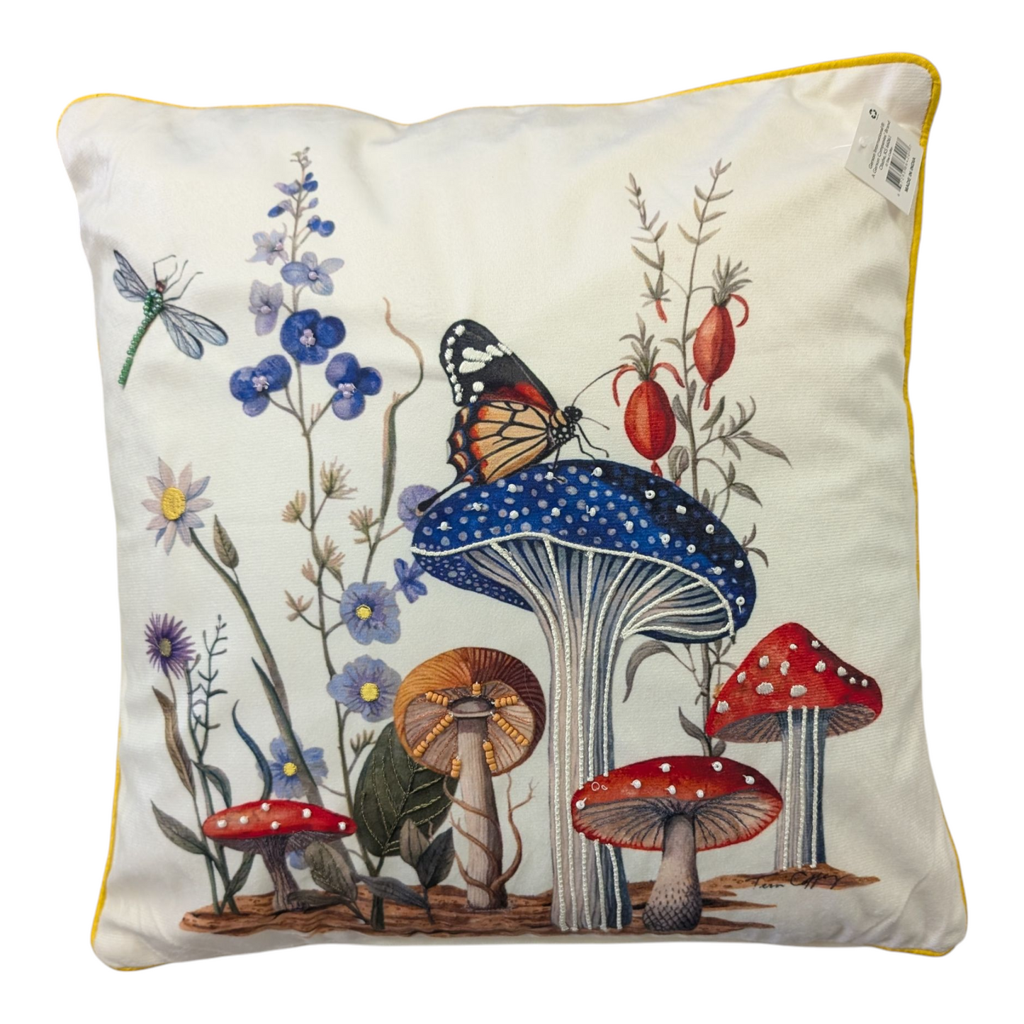 Fabric Embroidered Mushroom Design Pillows