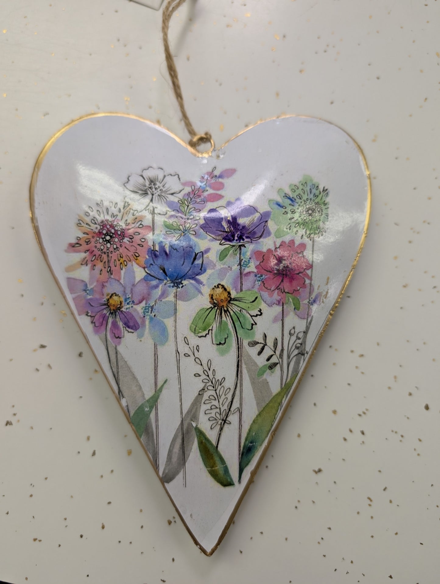 7" Metal Heart Spring and Summer Flower Ornament