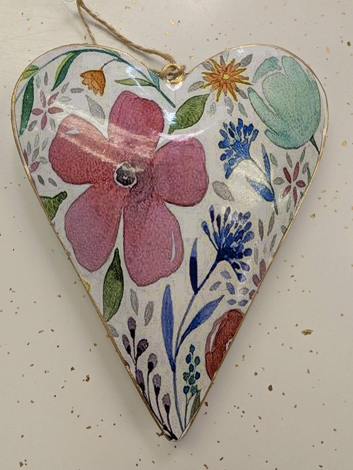 7" Metal Heart Spring and Summer Flower Ornament