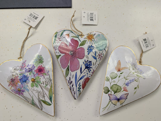 7" Metal Heart Spring and Summer Flower Ornament