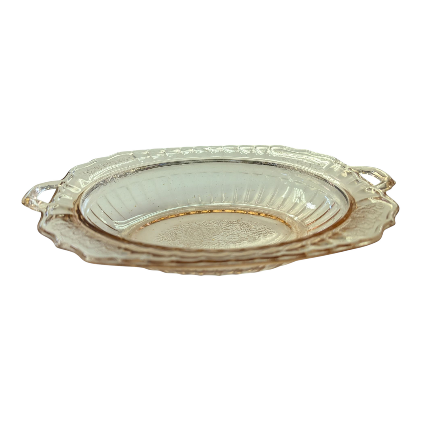 Mayfair Open Rose Pink Depression Glass Oval Serving Bowl