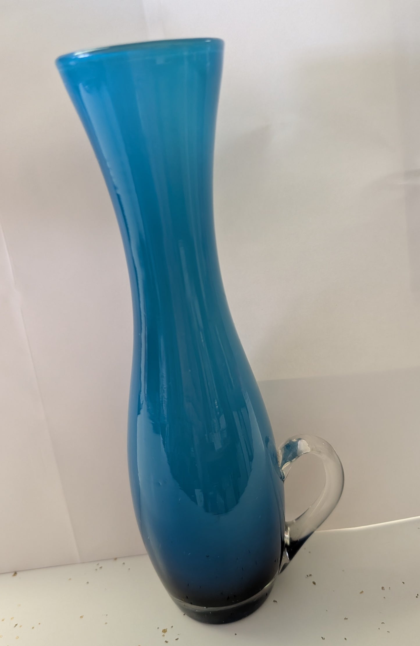 Vintage 1960s Ombre Blue Cased Glass Vase - Hourglass Shape