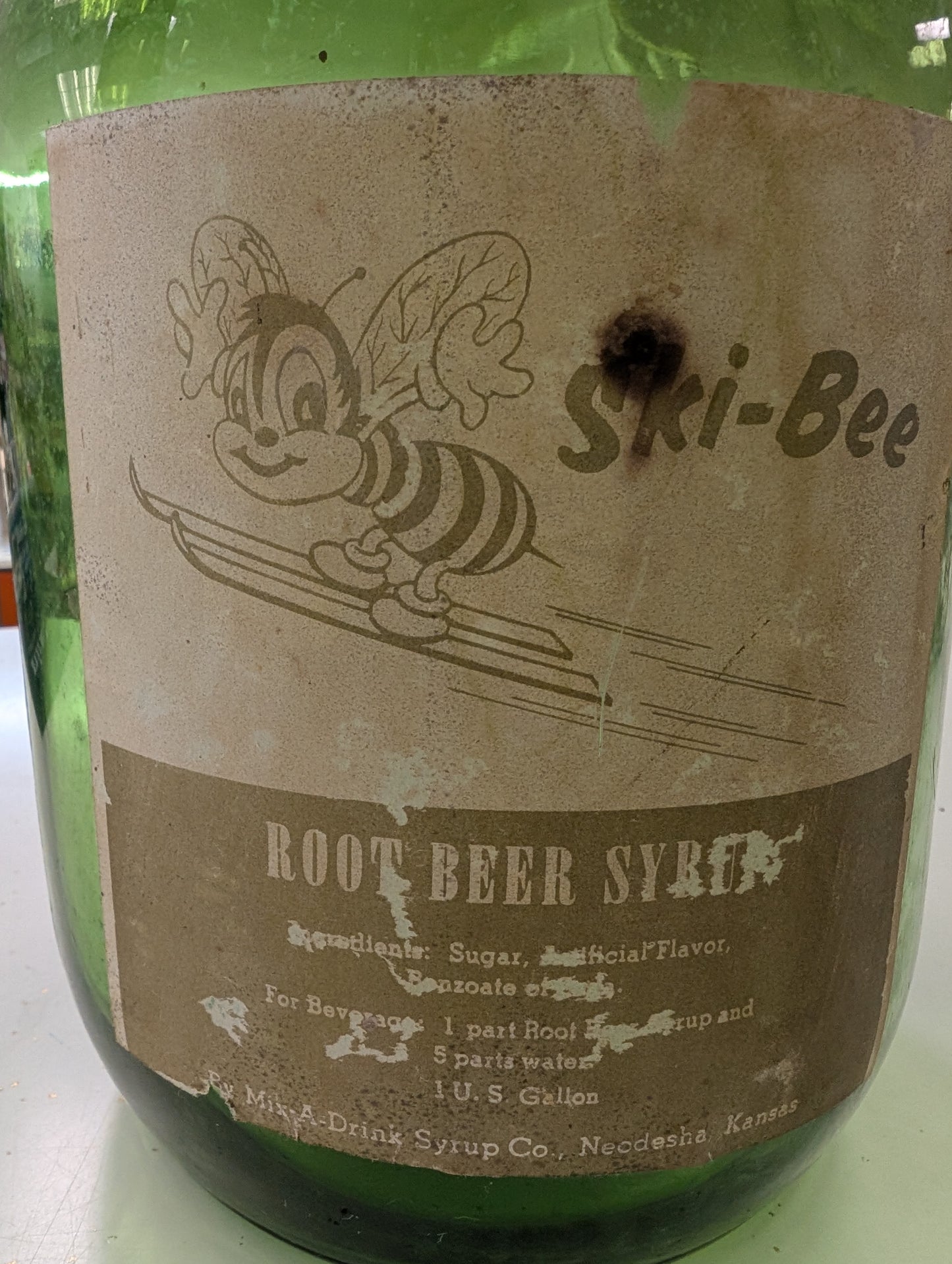Vintage Green Glass Gallon Jug, Root Beer Syrup, Mix-A-Drink Syrup Co.