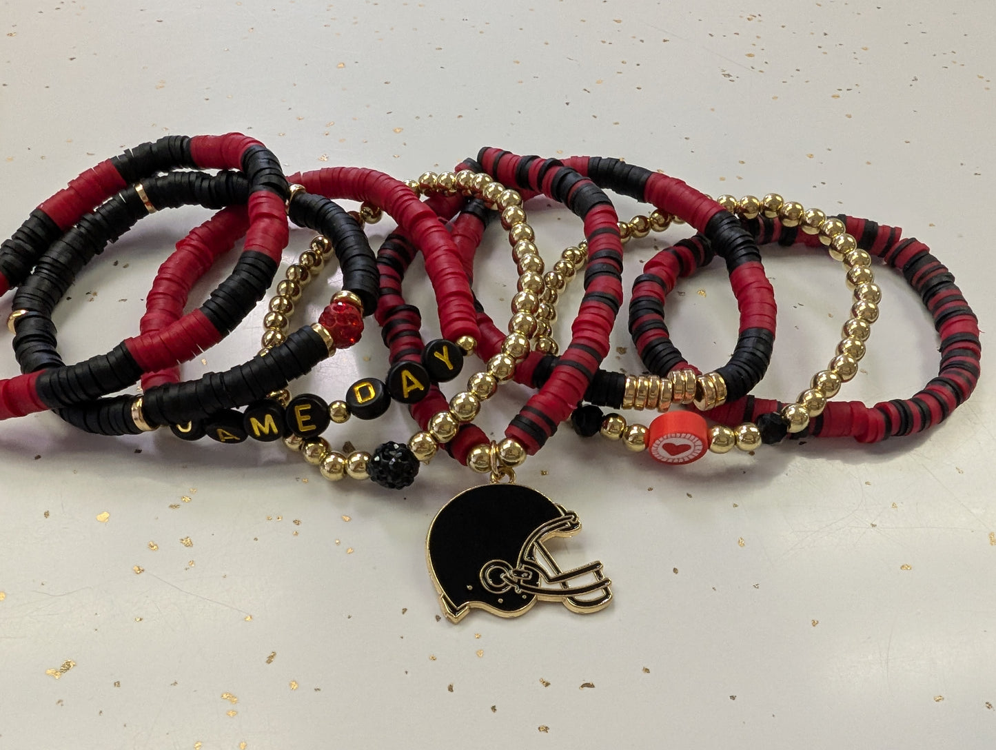 Red & Black Game Day Bracelet Stack of 8