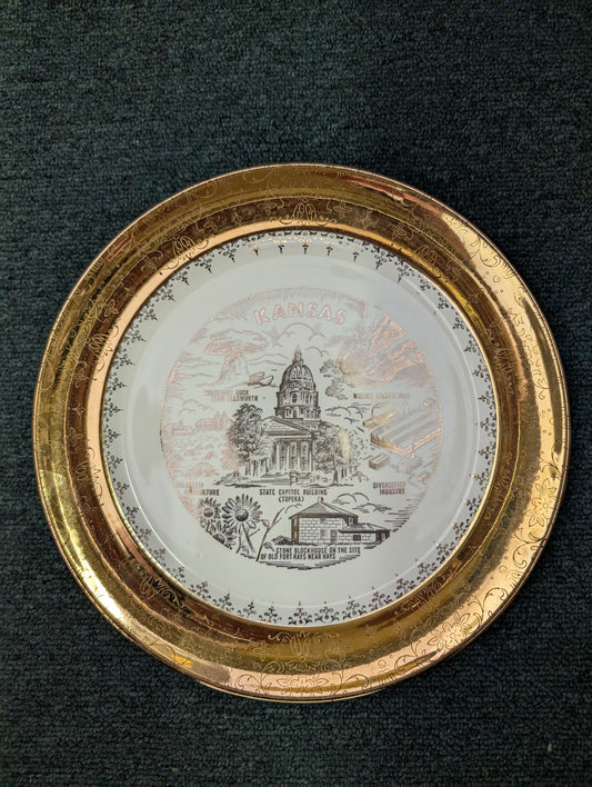 1950s Kansas Souvenir Plate 22K Gold