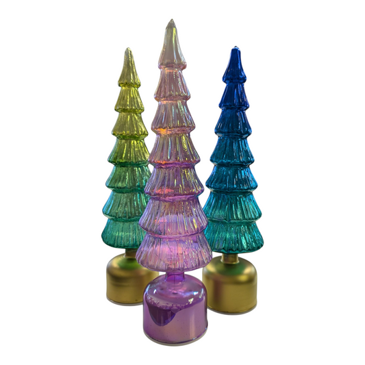 14" Lighted Rotating Mercury Glass Tree with Twinkle Lights & Timer