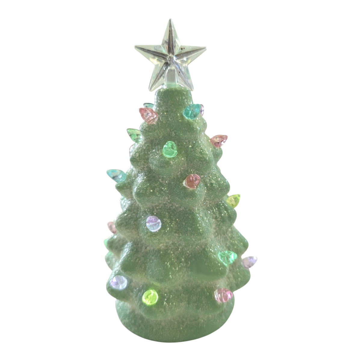 Pastel Lighted Ceramic Christmas Tree – 8" Battery Operated with timer (Pink, Mint Green, Lt. Blue)