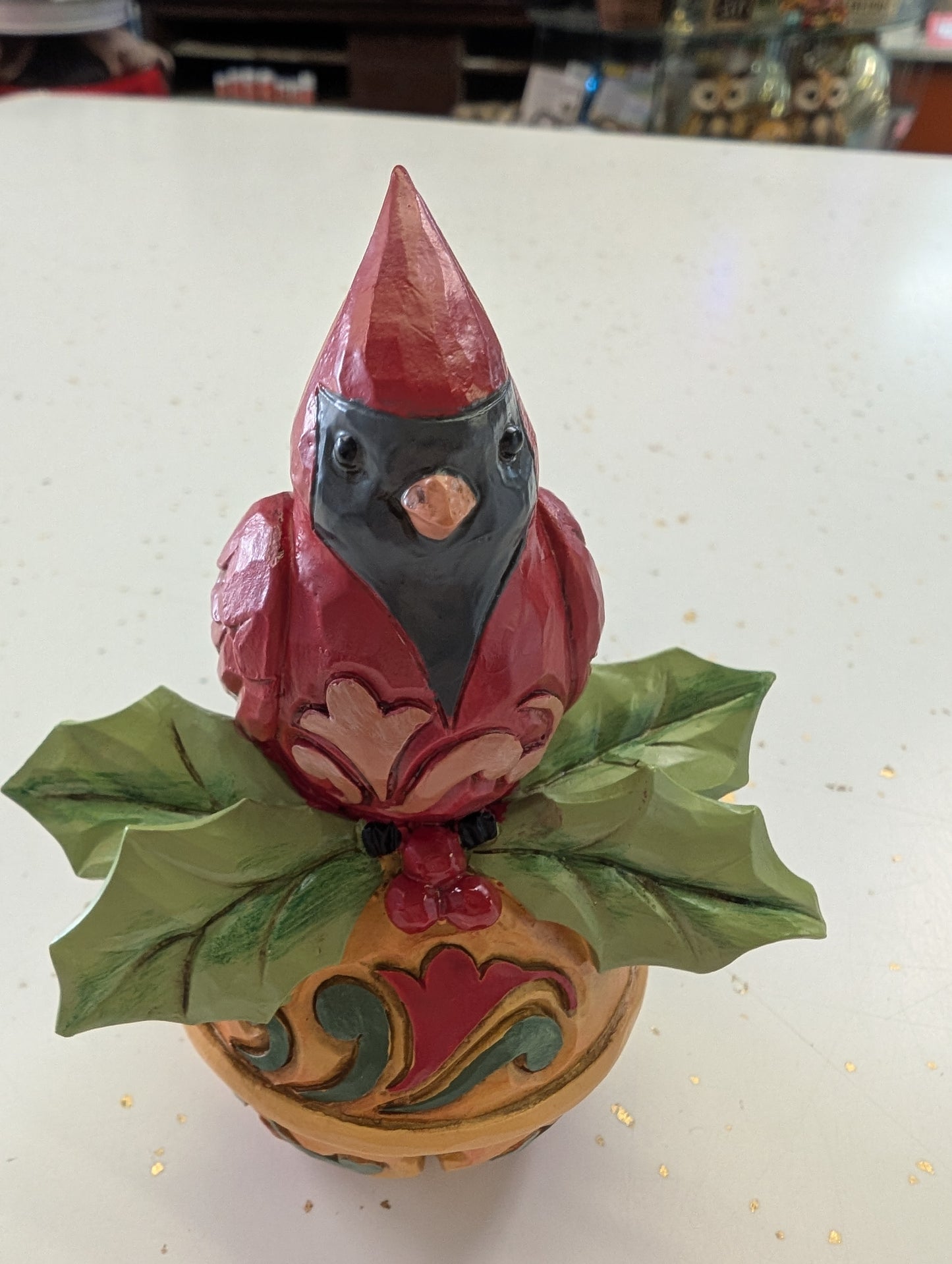 Jim Shore Mini Cardinal on Jingle Bell – Holiday Figurine