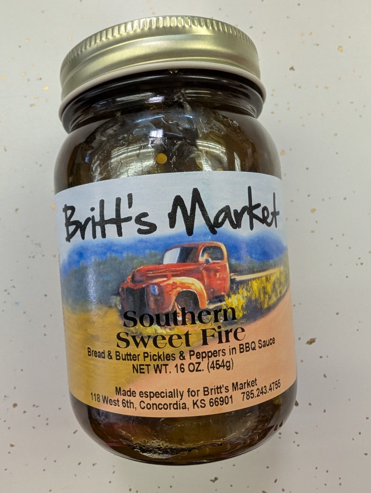 Britt’s Southern Sweet Fire — 16 oz Bread & Butter Pickles & Peppers in BBQ Sauce
