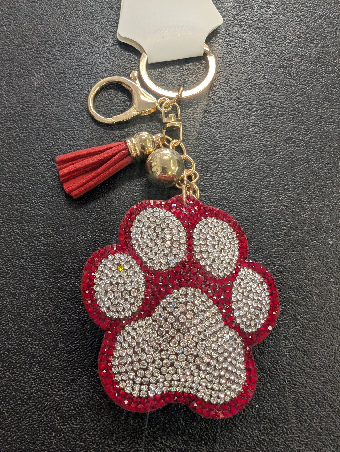 Crystal Paw Print Bag Charm – Red & Clear