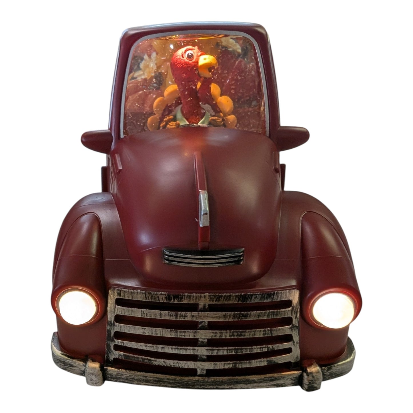 Lighted Spinning Water Globe – Red Harvest Truck with Turkey