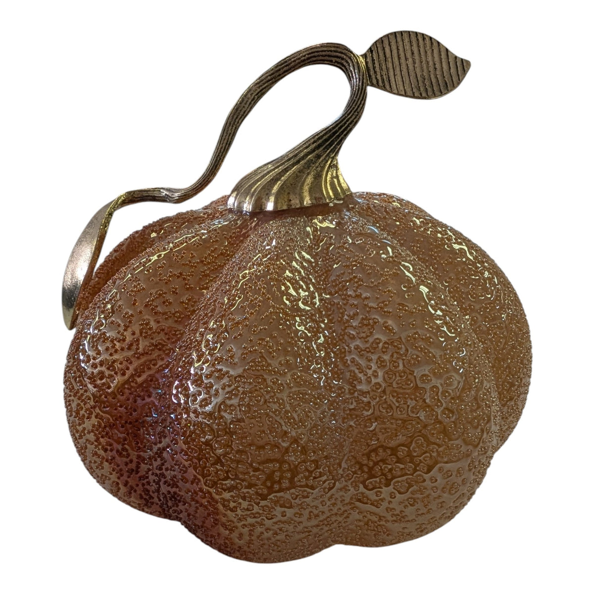 6" Handblown Glass Pumpkin with Metal Stem