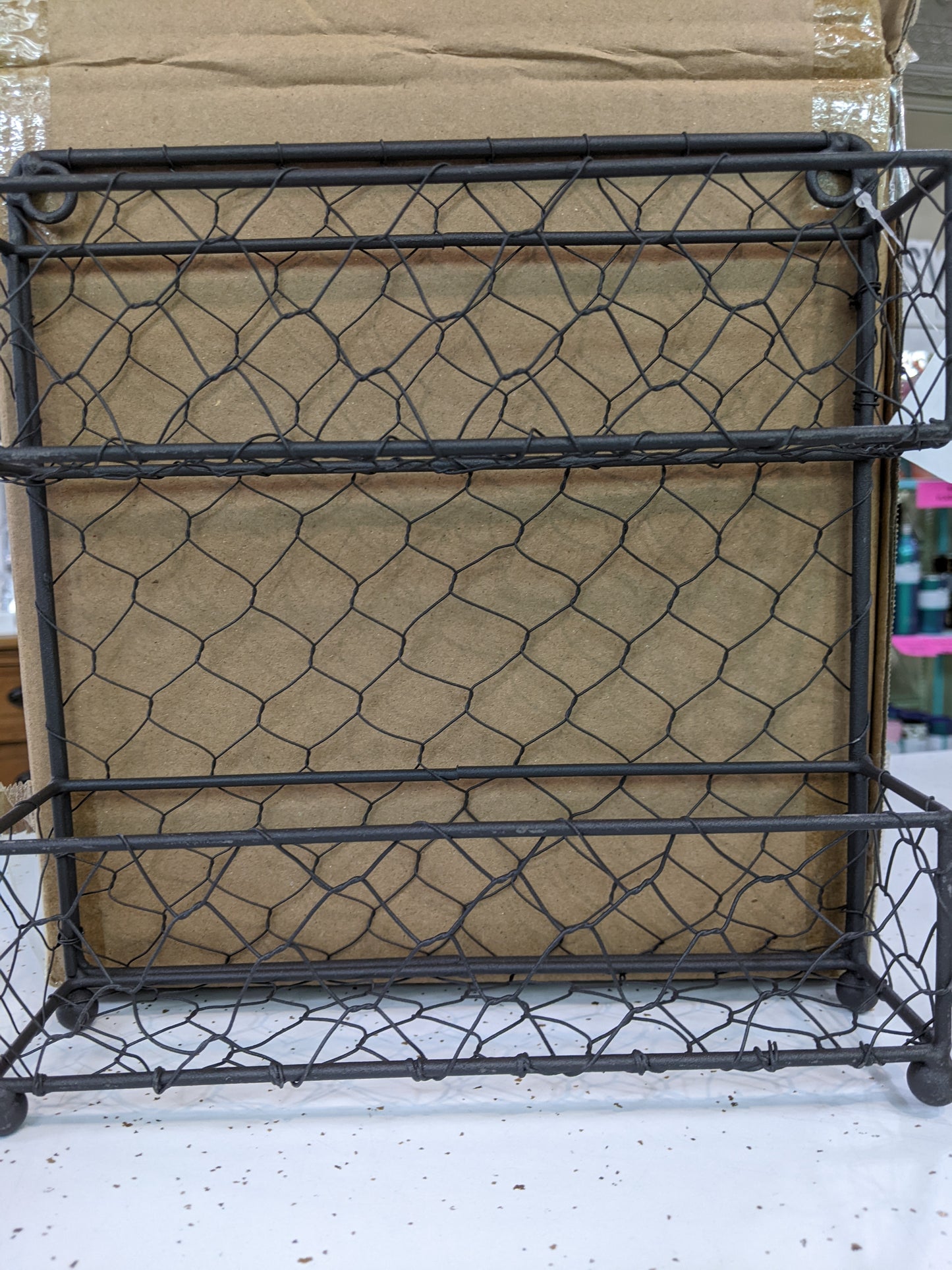 Vintage Grey 2 Tier Chicken Wire Spice Rack