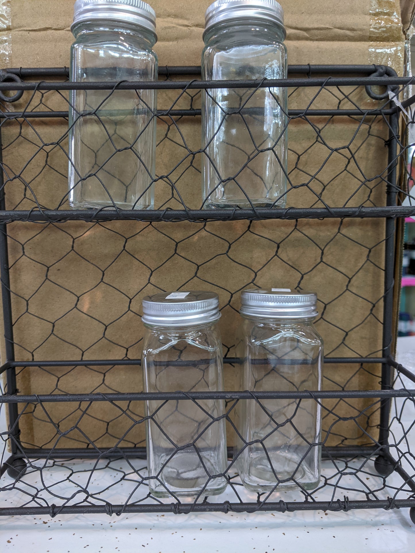 Vintage Grey 2 Tier Chicken Wire Spice Rack
