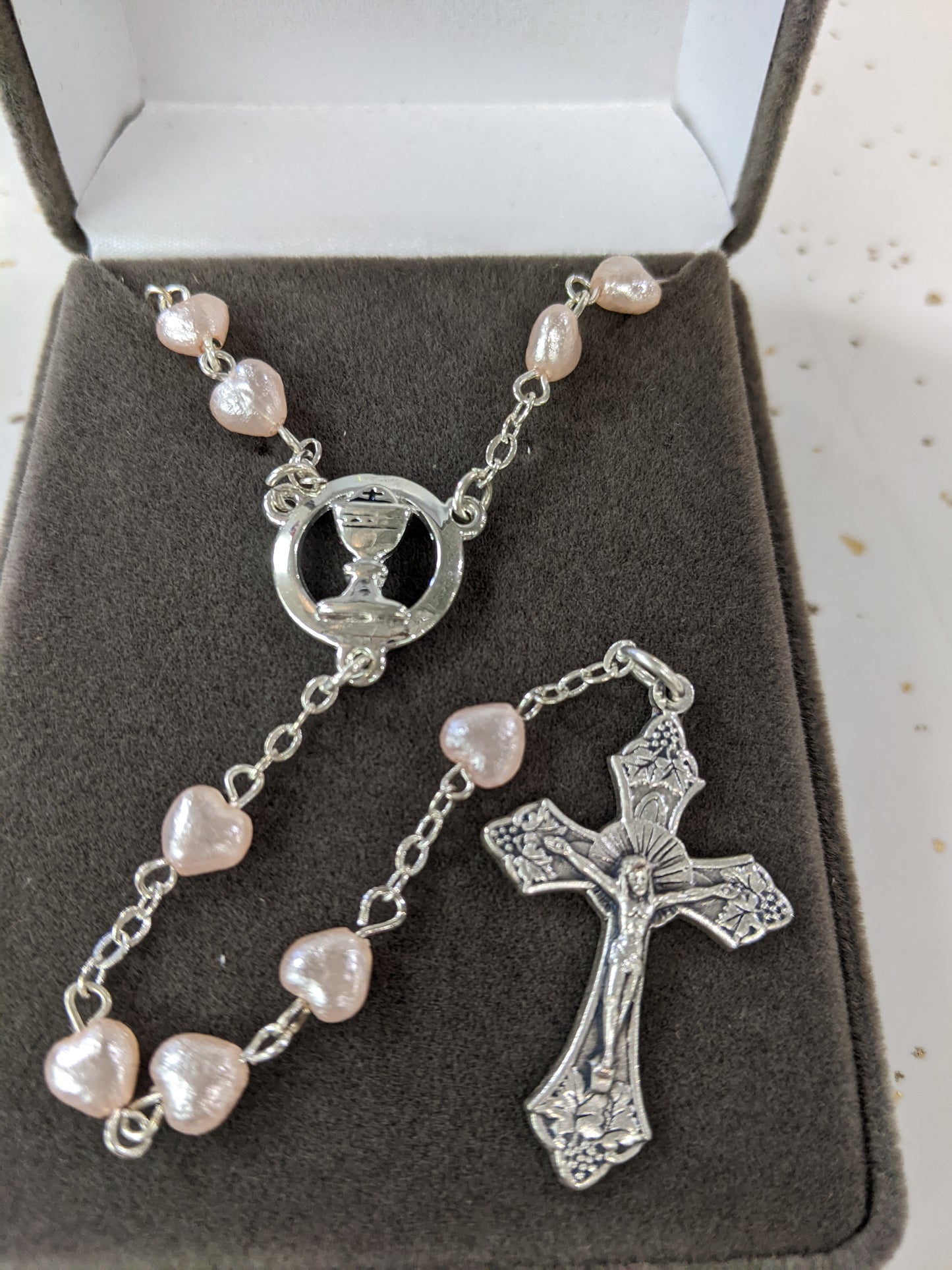 18” First Communion Pink Heart Rosary