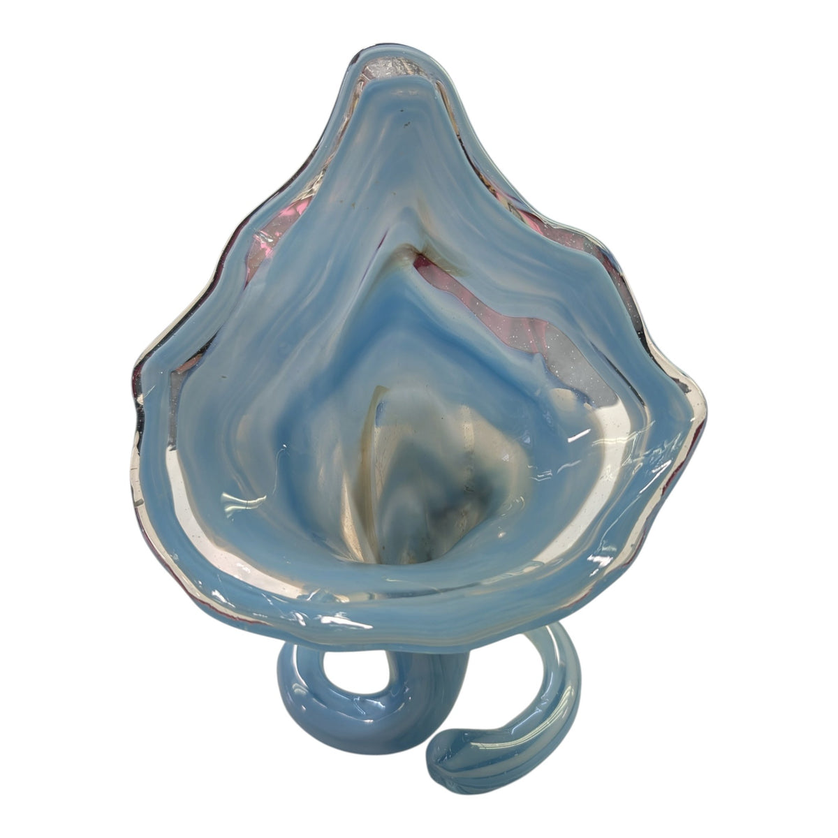 Vintage Blue, White and Clear Art Glass Trumpet Vase – Mid-Century