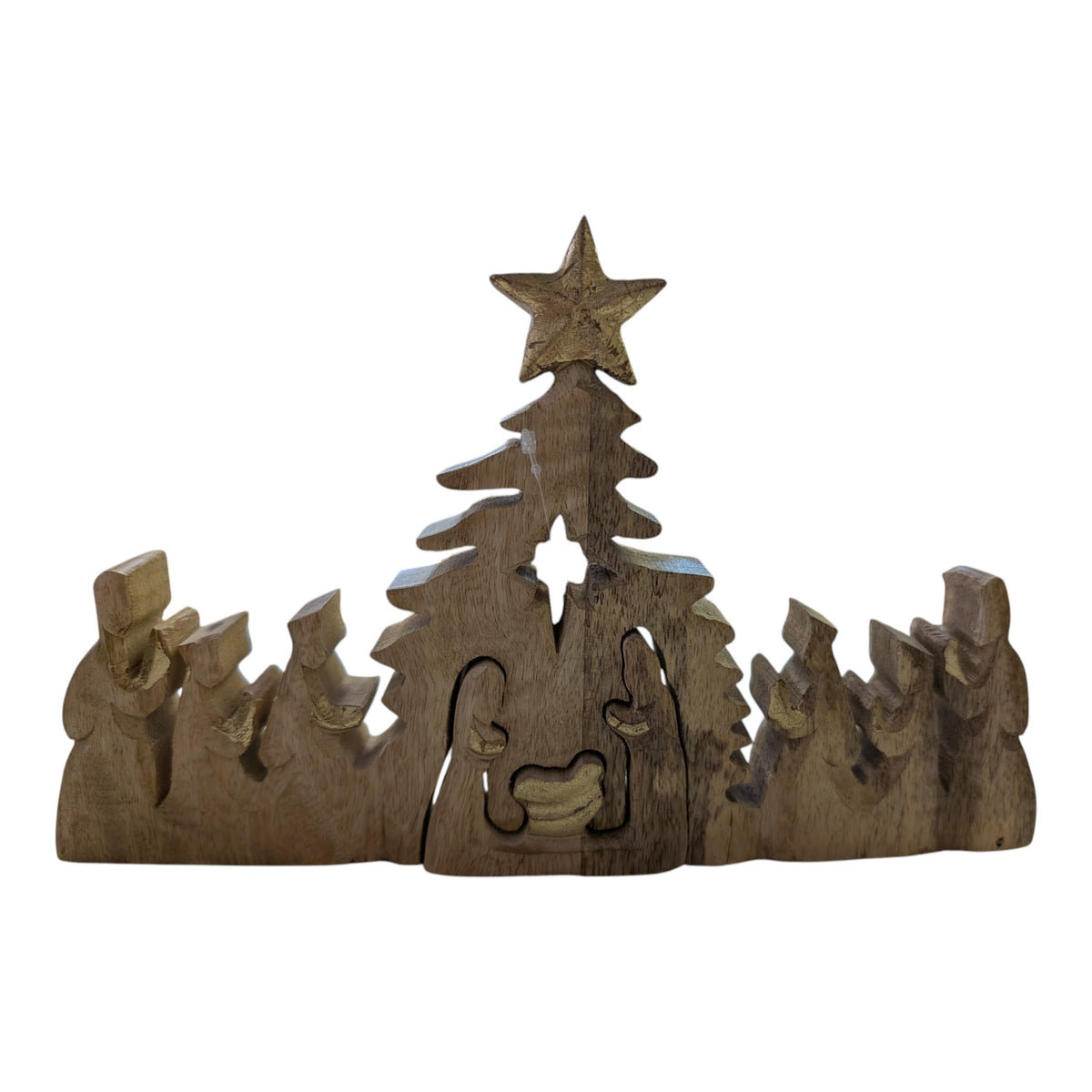 Rustic Carved Wood Nativity Scene