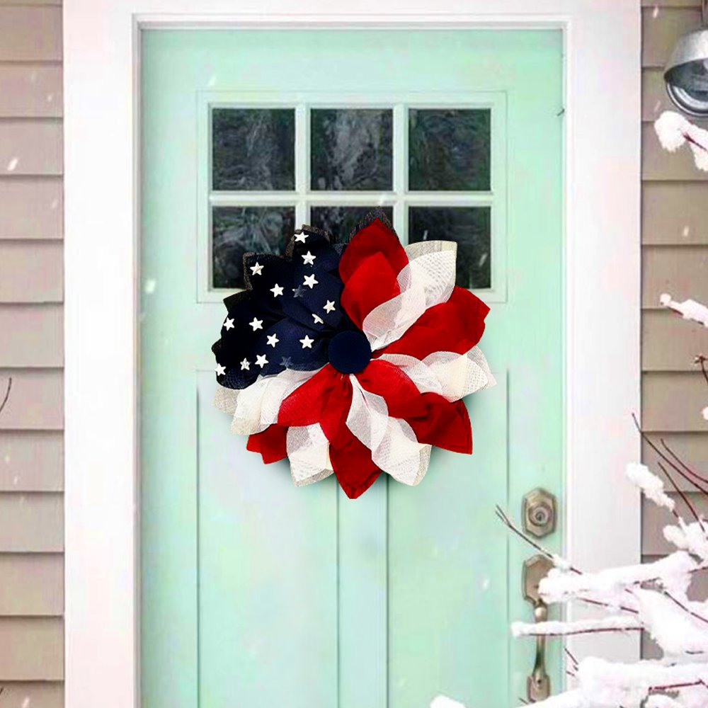 (Pre-Order) Rustic Burlap Patriotic 22" Wreath, American Flag Style 4th of July Front Door Home Decor