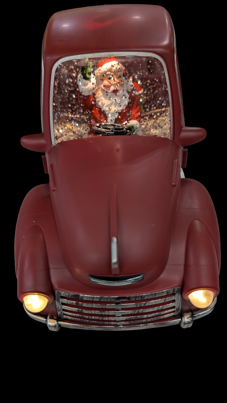 8.75"H Lighted Spinning Water Globe Red Truck w/Santa