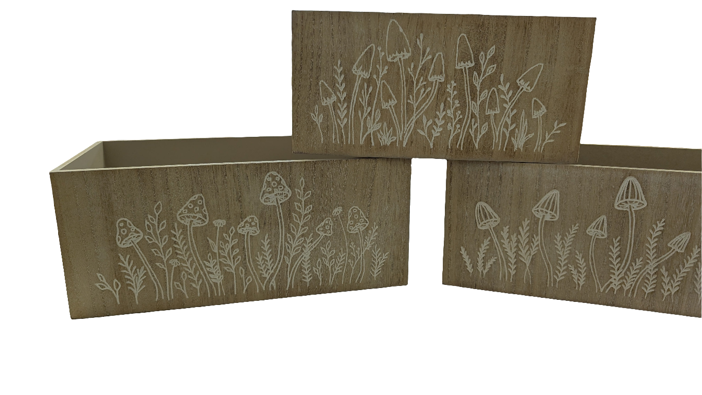 Nesting Wood Engraved Mushroom Design Boxes
