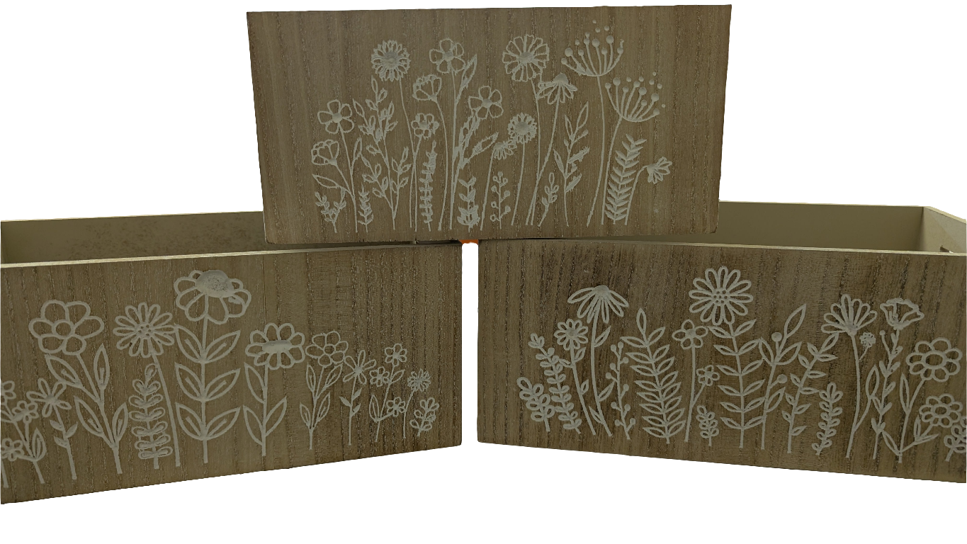 Nesting Wood Engraved Flower Design Boxes