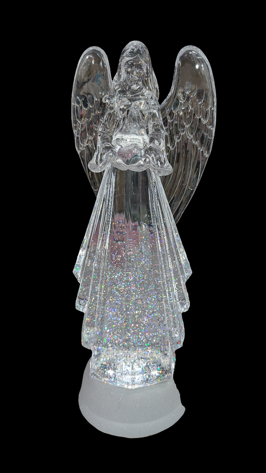 13"H Lighted Spinning Water Globe Angel w/timer